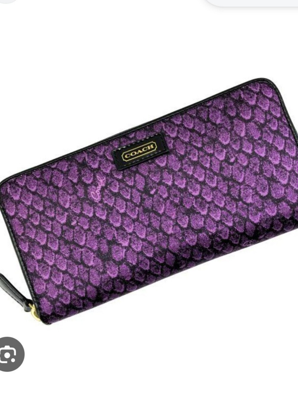 Coach Purple Satiny Textured Print Animal Print Snake Pattern Zip-Around Wallet